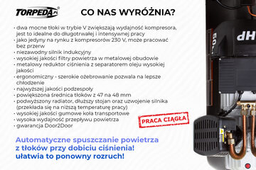 OLEJOWY KOMPRESOR DWUTŁOKOWY SPRĘŻARKA 50L / 3KW / 10 BAR PRACA CIĄGŁA 