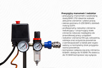 DWUTŁOKOWY KOMPRESOR OLEJOWY TORPEDA 2,2KW / 50L / 10BAR SPRĘŻARKA