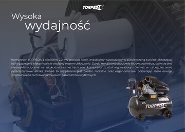 DWUTŁOKOWY KOMPRESOR OLEJOWY TORPEDA 2,2KW / 50L / 10BAR SPRĘŻARKA