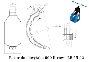 Pazur do chwytaka do złomu 600 litrów - łapy 